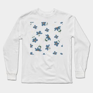 Light Blue Floral Pattern Design Long Sleeve T-Shirt